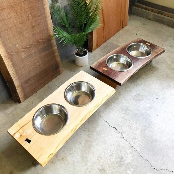 Live edge sales dog bowl stand